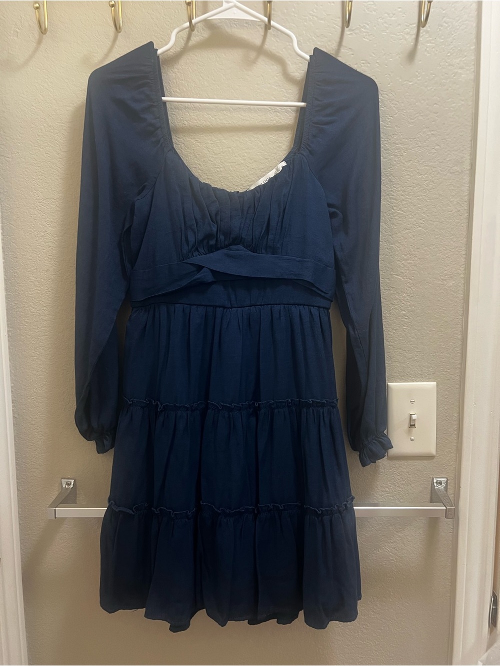 Altar'd State Navy Long-Sleeve Tiered Scoop Dress